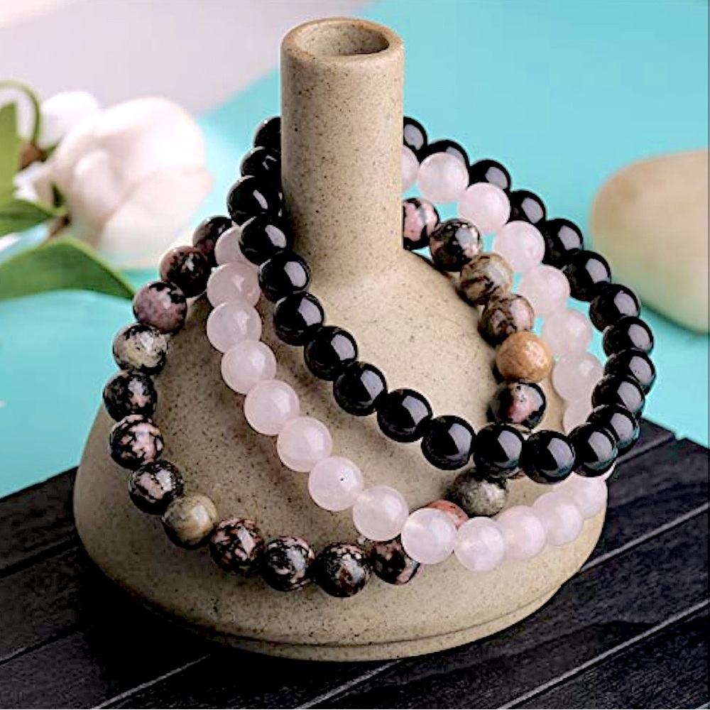 🆕New Loving Life Gemstone Bracelet Set -Rose Quartz, Rhodonite & Onyx - Picture 5 of 11
